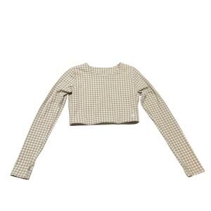 Astoria Activewear LUXE BALANCE Staple Sleeved Crop Top Beige Gingham Size XL